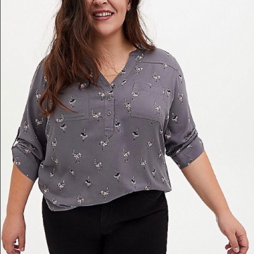 Torrid- Harper Grey Ostrich Twill Blouse
